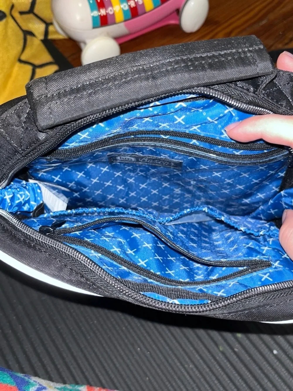 Lug Black Quilted Messenger Bag with Silver Trim